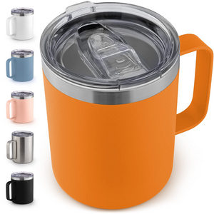 12 oz Insulated Coffee Mug with Lid and Handle 304 Stainless Steel Coffee Cup Color Spray Plastic Tumbler Mugs For Camping