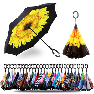 Portable hand-held  Layer Inverted Reverse inDoubleverse Umbrella with C-Shaped Handle Anti-UV Waterproof Windproof umbrellas