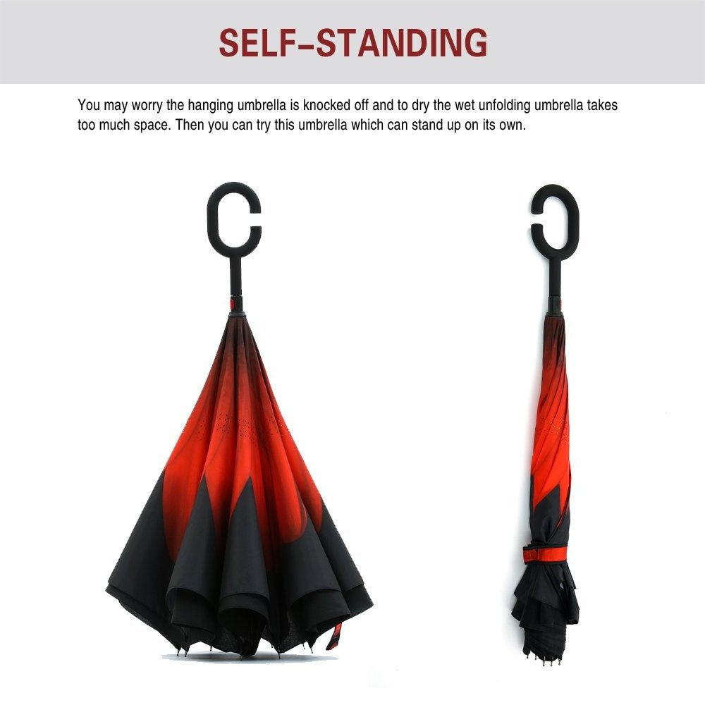 Wholesale Inverted Reverse Umbrella with C-Shaped Handle inverse umbrellas Anti-UV Waterproof Windproof Custom Logo pattern