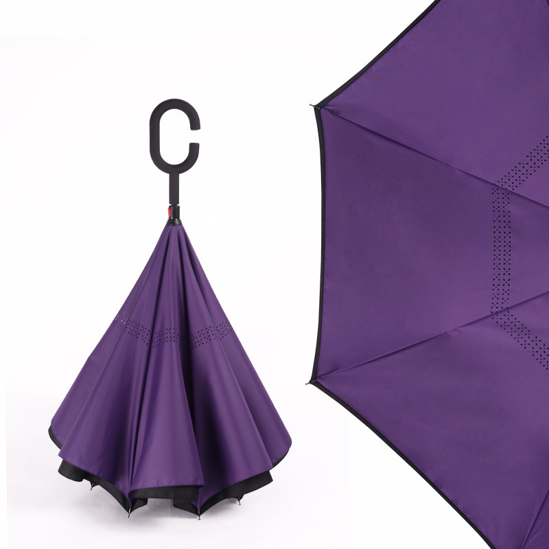 Double Layer Inverted Reverse Umbrella with C-Shaped Handle Anti-UV Waterproof Straight Umbrella New inverse with logo prints