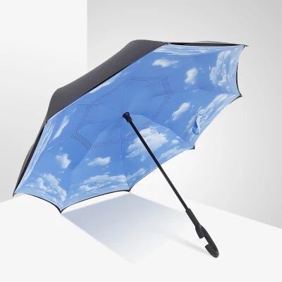 Custom inverse  double layer inverted umbrella without logo printing Out C Shape Handle Folding Reverse Umbrellas