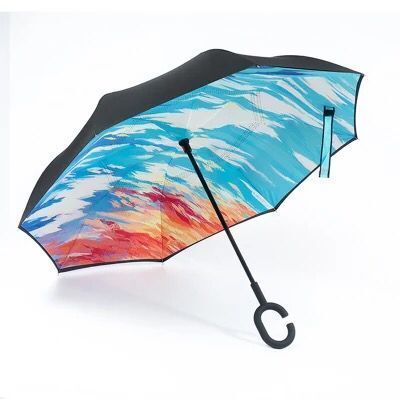 Custom inverse  double layer inverted umbrella without logo printing Out C Shape Handle Folding Reverse Umbrellas