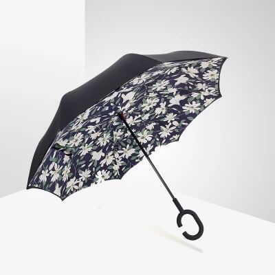 Custom inverse  double layer inverted umbrella without logo printing Out C Shape Handle Folding Reverse Umbrellas