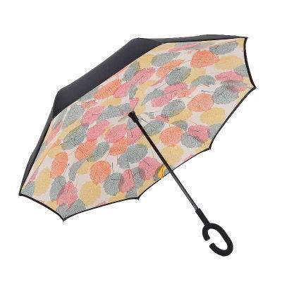 Custom inverse  double layer inverted umbrella without logo printing Out C Shape Handle Folding Reverse Umbrellas