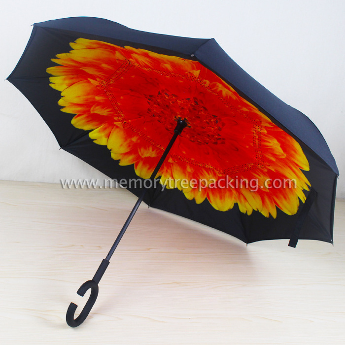 Custom Made Umbrella with flowers inside printing Inverted Reverse Umbrella