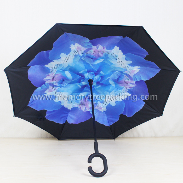 Custom Made Umbrella with flowers inside printing Inverted Reverse Umbrella