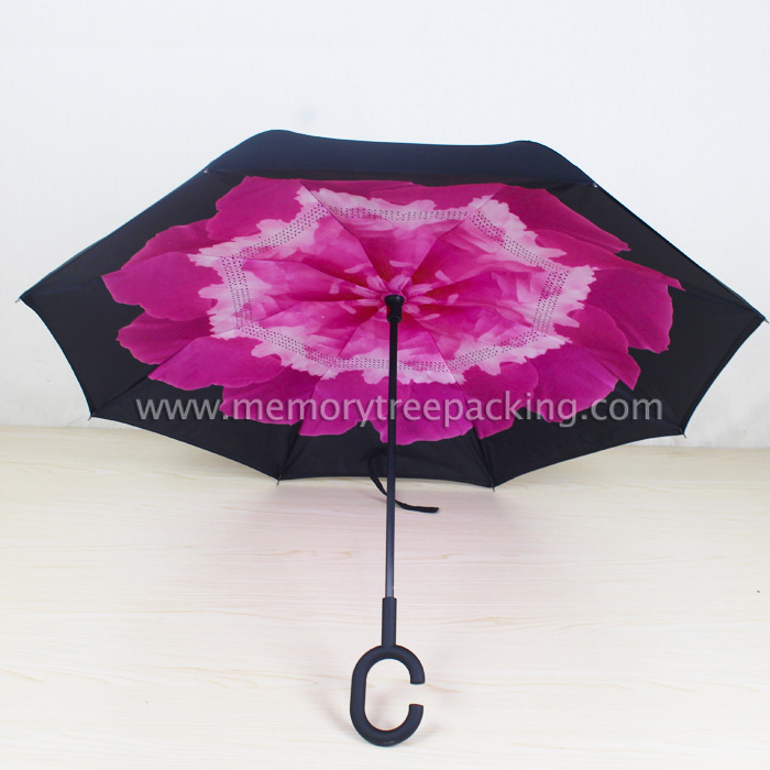 Custom Made Umbrella with flowers inside printing Inverted Reverse Umbrella