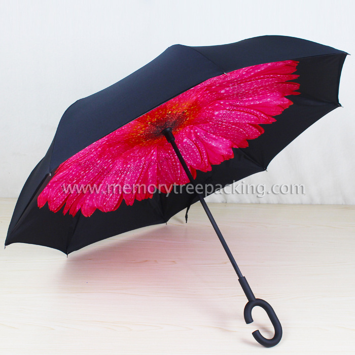 Custom Made Umbrella with flowers inside printing Inverted Reverse Umbrella