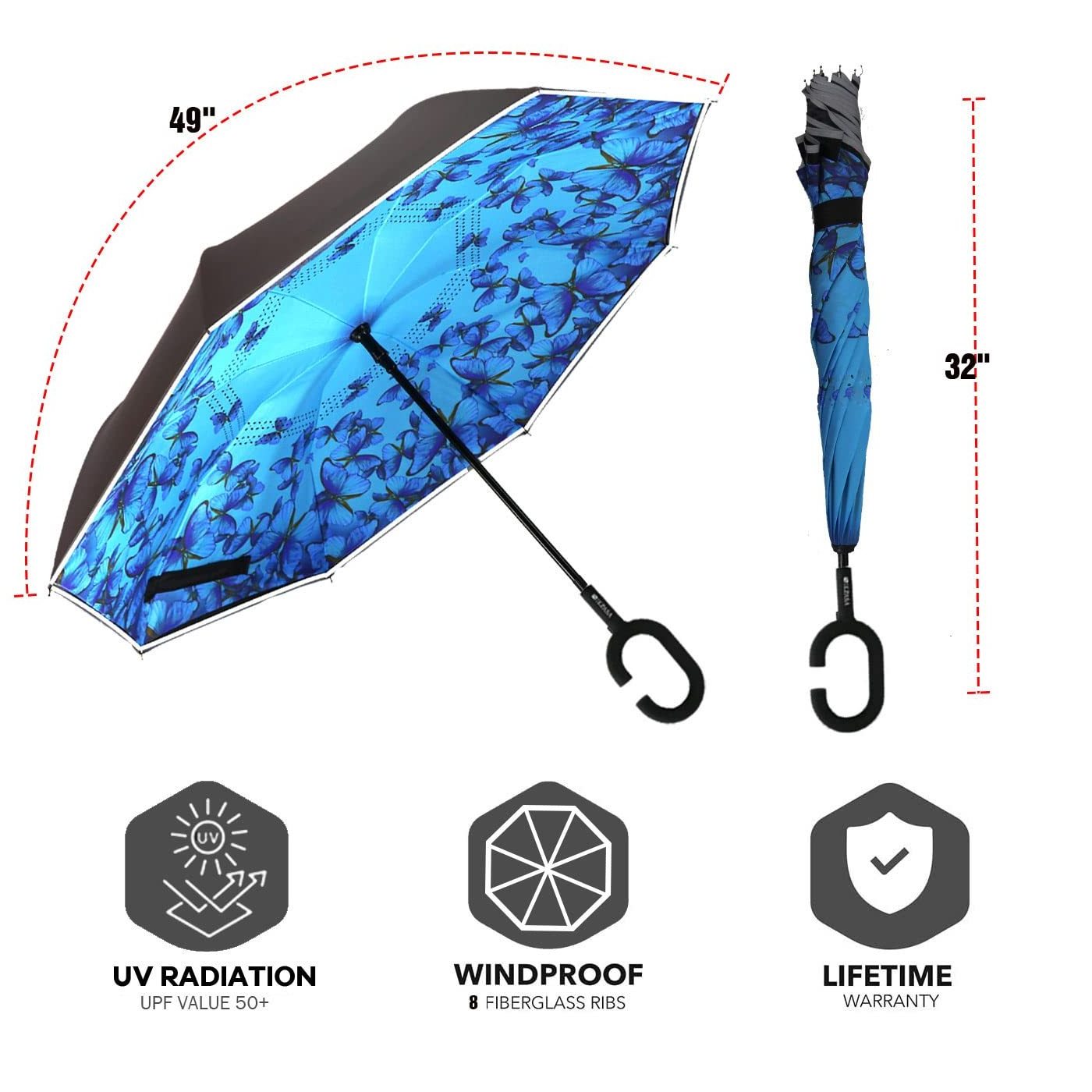 Latest Custom Logo Inverted Reverse Upside Down Umbrella with C-Shaped Handle inverse umbrellas Anti-UV Waterproof Windproof