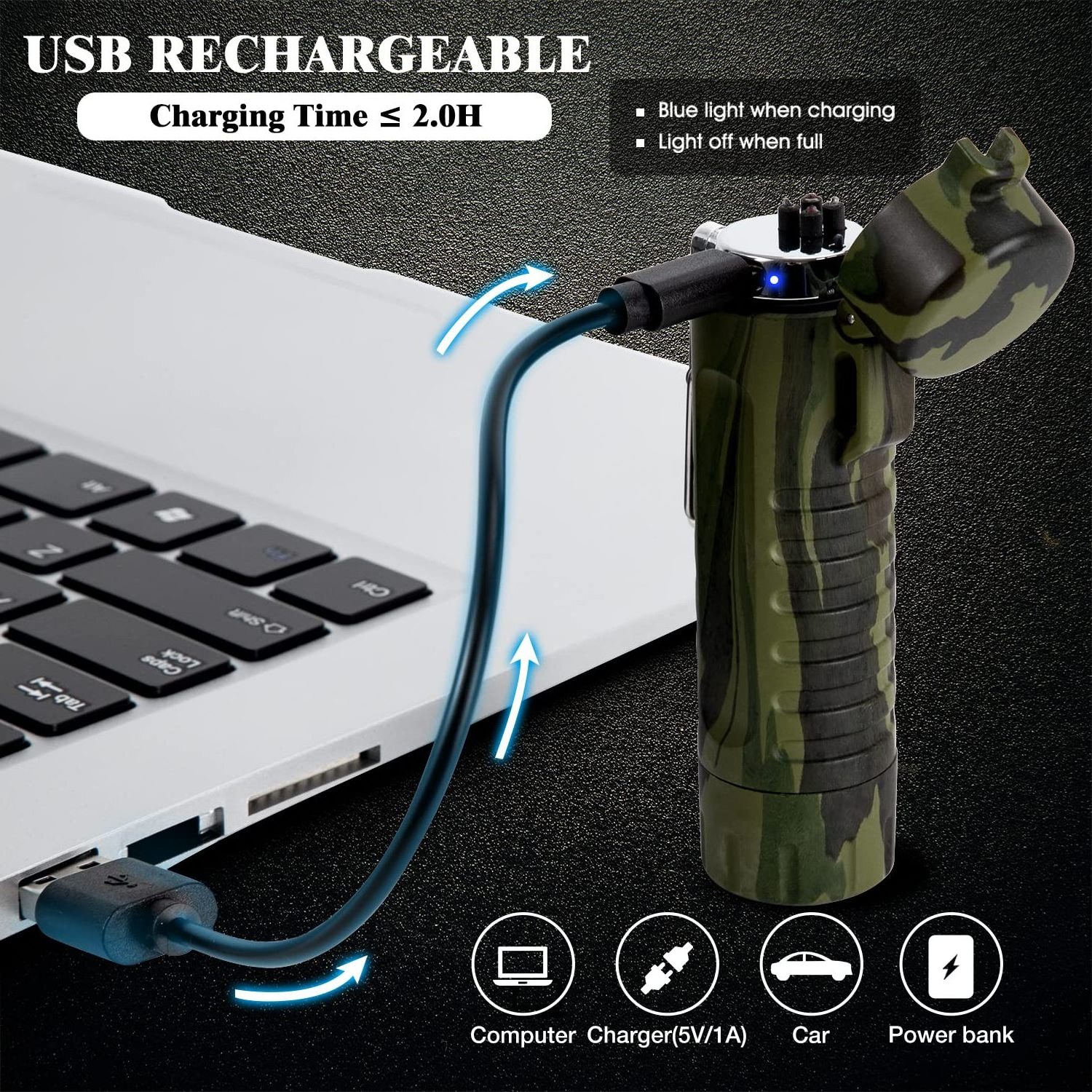 Windproof Waterproof Outdoor Lighter Dual Arc Electric USB Rechargeable Lighters for Adventure Survival Tactical Gear