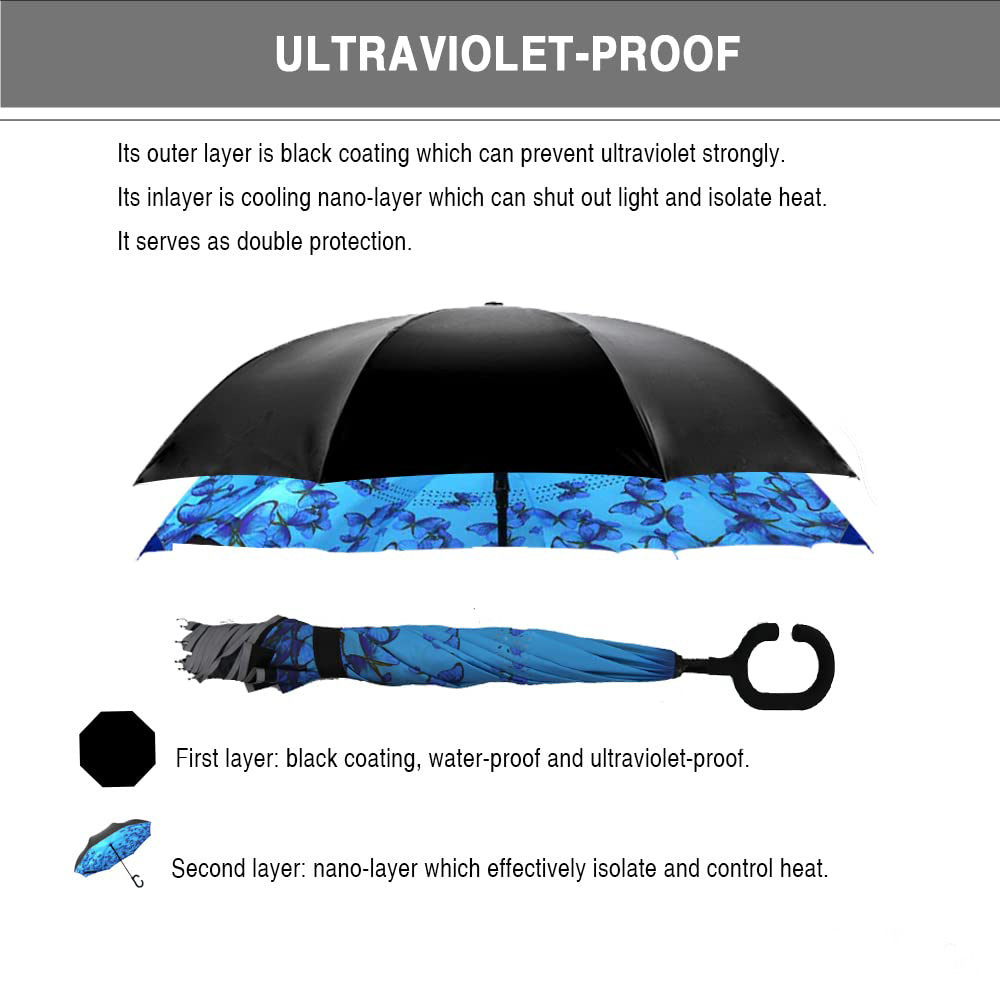 Latest Custom Logo Inverted Reverse Upside Down Umbrella with C-Shaped Handle inverse umbrellas Anti-UV Waterproof Windproof