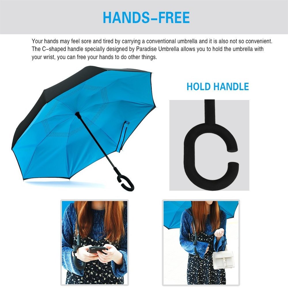 Memorytree Travel Inverted Reverse Upside Down Umbrella with C-Shaped Handle inverse umbrellas Anti-UV Waterproof Windproof