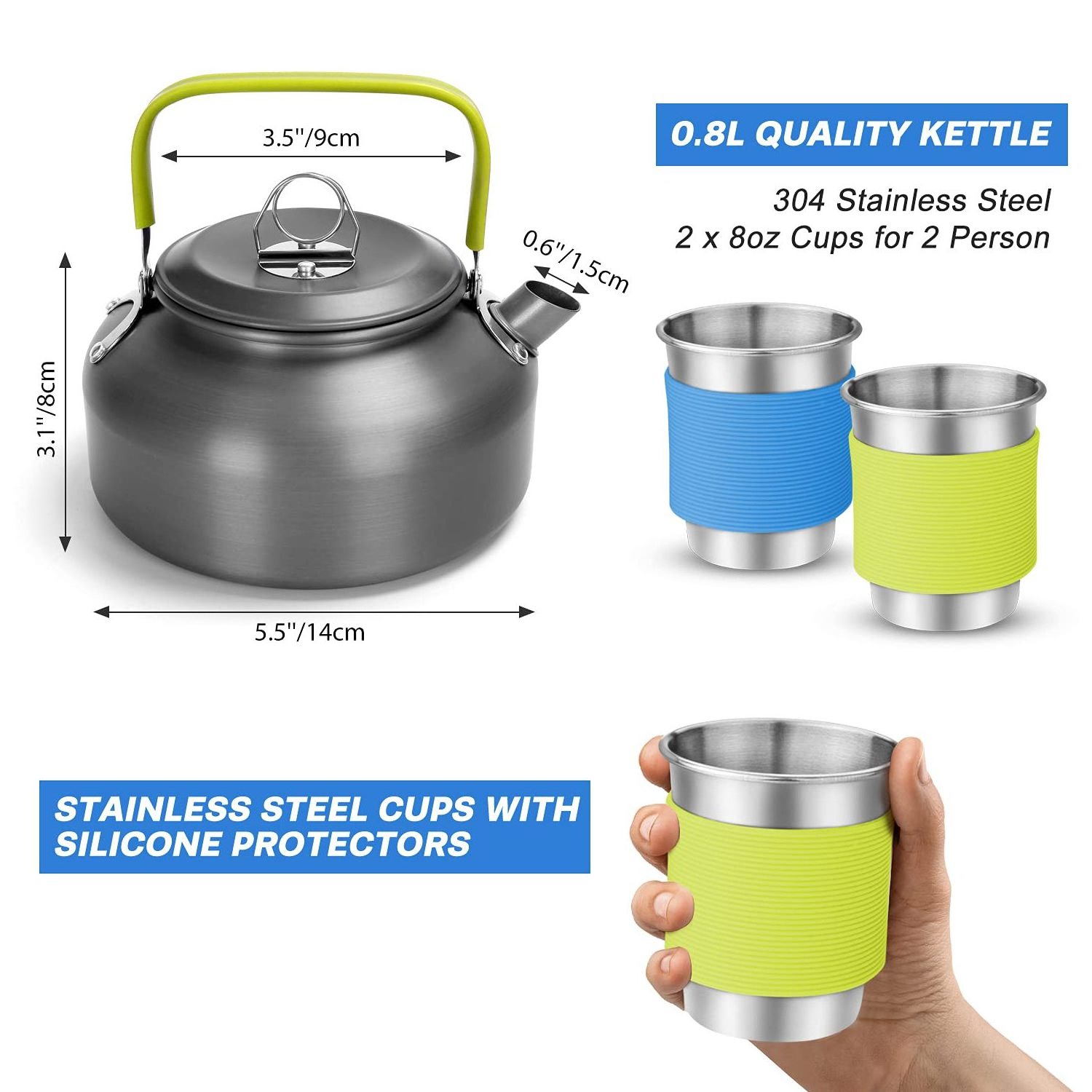 15pcs Stainless Steel Camping Cookware for Camping Backpacking Outdoor Cooking and Picnic