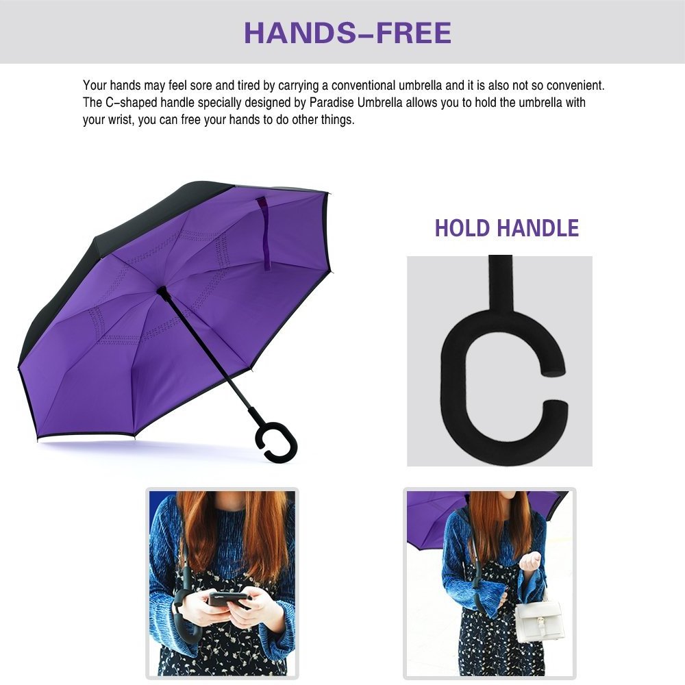 Travel Double Layer Custom Logo Inverted Reverse Upside Down Umbrella C-Shaped Handle inverse umbrellas Waterproof Windproof