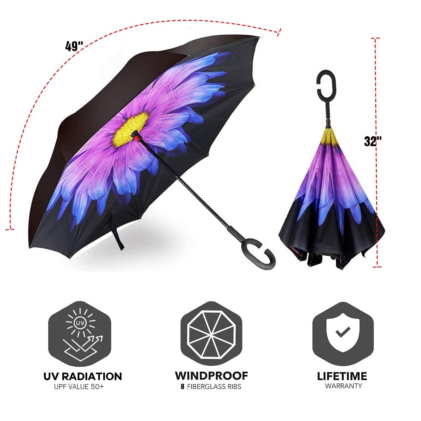 Latest Custom Double Layer Inverted Reverse inverse Umbrella with C-Shaped Handle Anti-UV Waterproof Windproof umbrellas