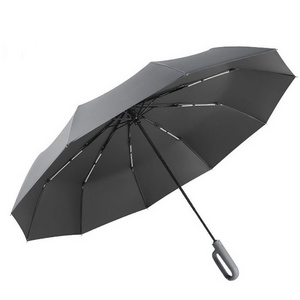 Portable 10-Bone Ring Buckle Fully Automatic Folding Umbrella with UV Protection Custom Gifts Sunshade in Black Coating