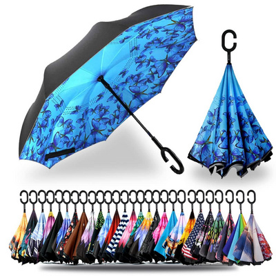 Latest Custom Logo Inverted Reverse Upside Down Umbrella with C-Shaped Handle inverse umbrellas Anti-UV Waterproof Windproof