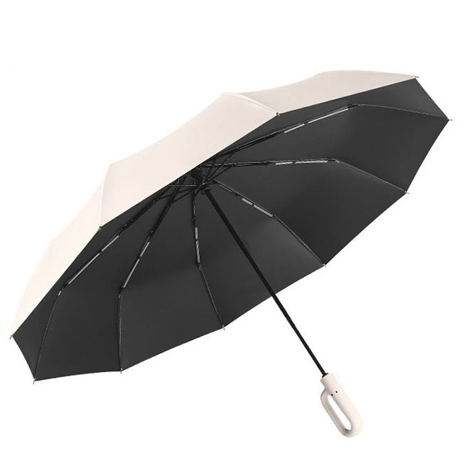 Portable 10-Bone Ring Buckle Fully Automatic Folding Umbrella with UV Protection Custom Gifts Sunshade in Black Coating