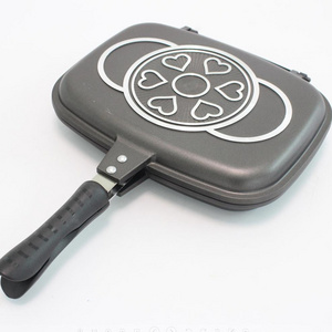 32cm 36cm aluminum die cast double fry pan bbq grill pan double grill pan