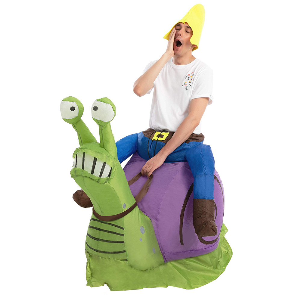 Adult Child Inflatable Giant Green Riding Snail Blow-up Costume Halloween Carnival Party