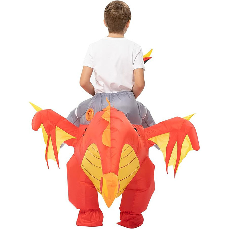 Halloween Funny Child Inflatable Res Fire Riding Dragon Mascot Costume Air Blow-up Suit Carnival Party