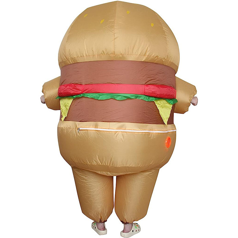 Adult Inflatable Giant Food Hamburger Man Cosplay Blow-up Suit Halloween Carnival Party Costume