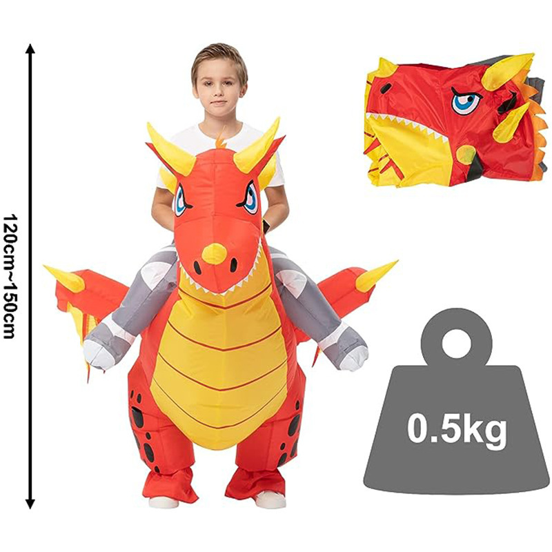 Halloween Funny Child Inflatable Res Fire Riding Dragon Mascot Costume Air Blow-up Suit Carnival Party