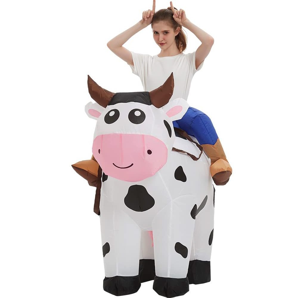 Adult Child Funny Inflatable Riding Cow Animal Blow-up Suit Carnival Halloween Party Costumes