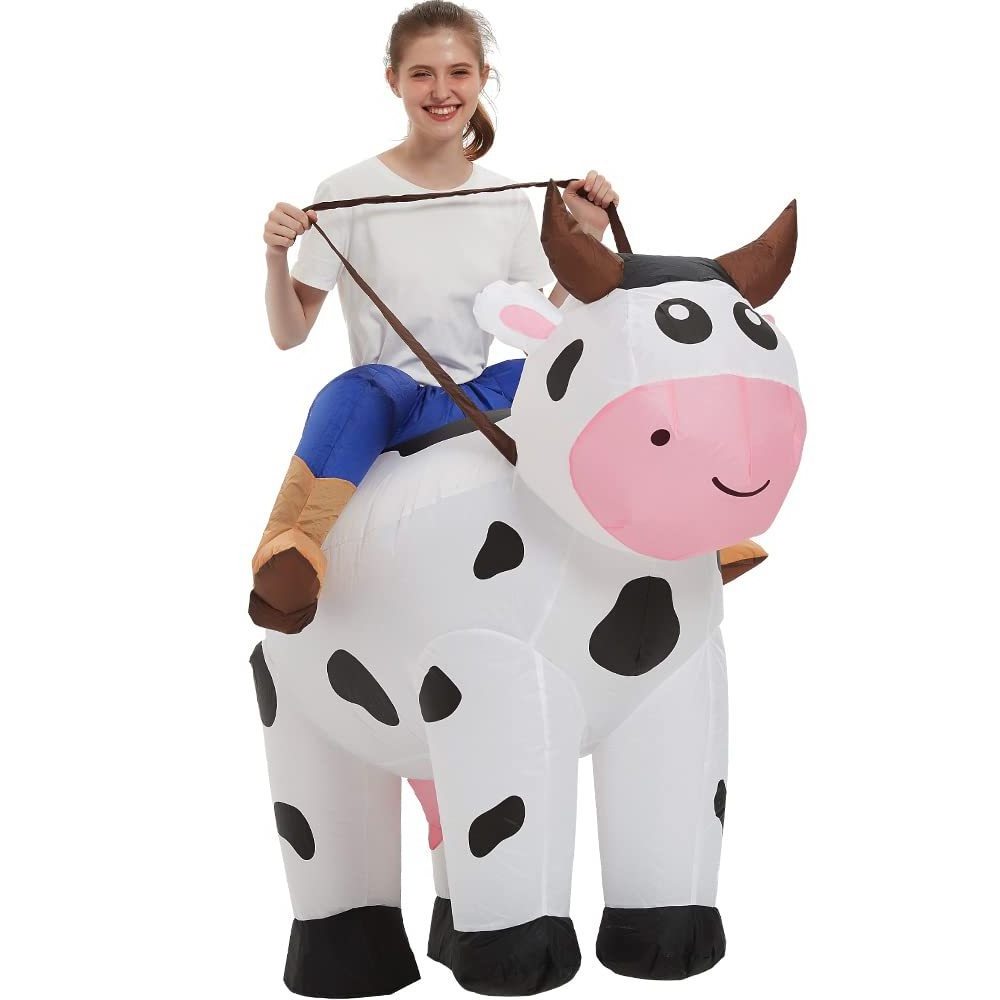 Adult Child Funny Inflatable Riding Cow Animal Blow-up Suit Carnival Halloween Party Costumes