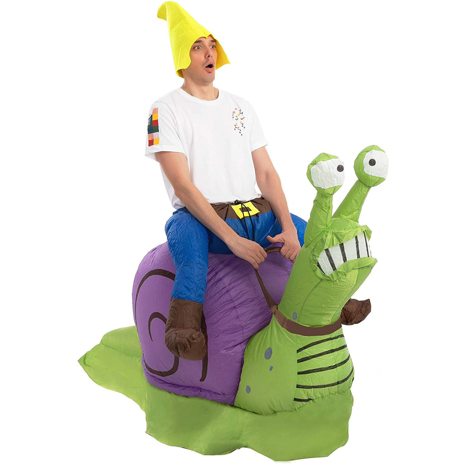 Adult Child Inflatable Giant Green Riding Snail Blow-up Costume Halloween Carnival Party