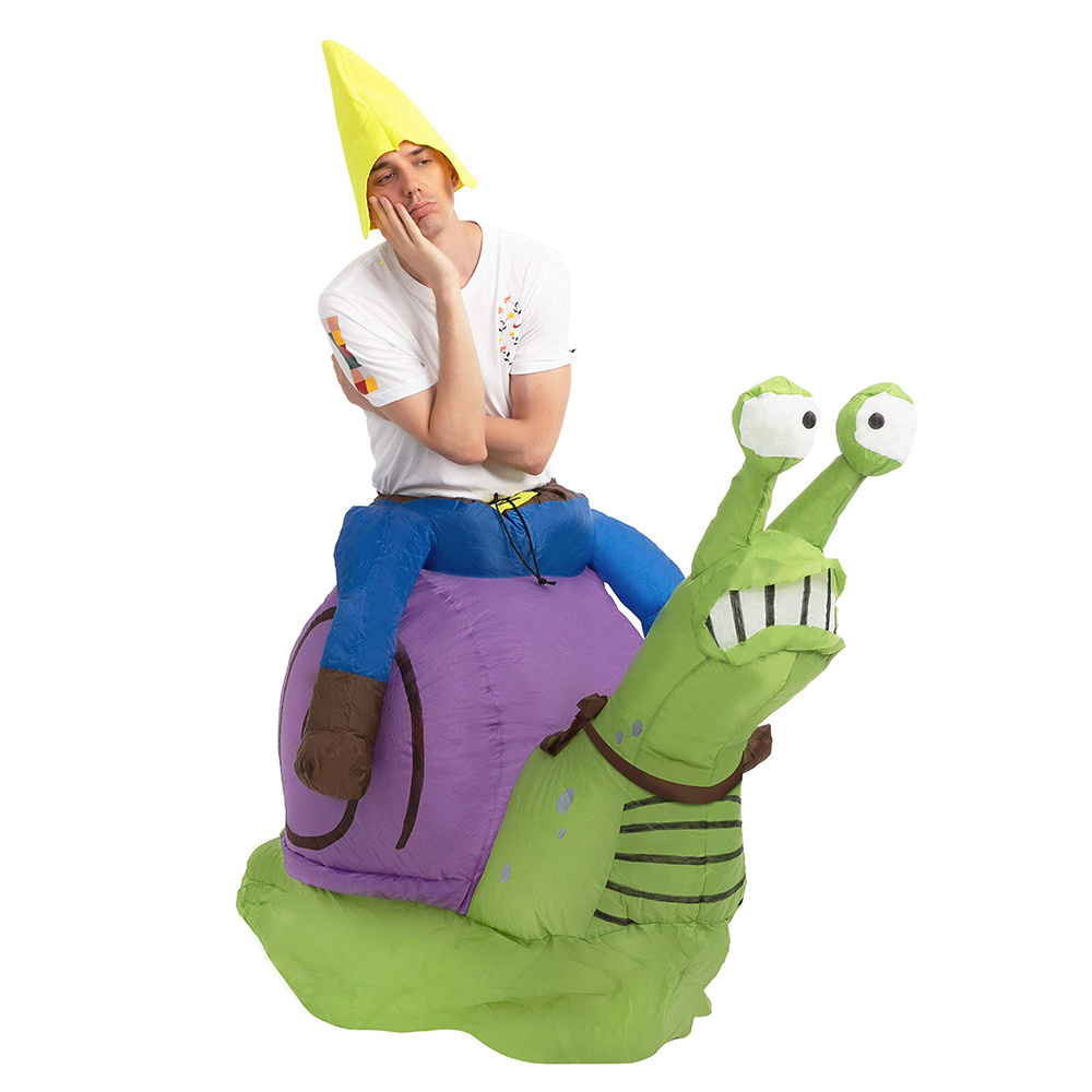 Adult Child Inflatable Giant Green Riding Snail Blow-up Costume Halloween Carnival Party