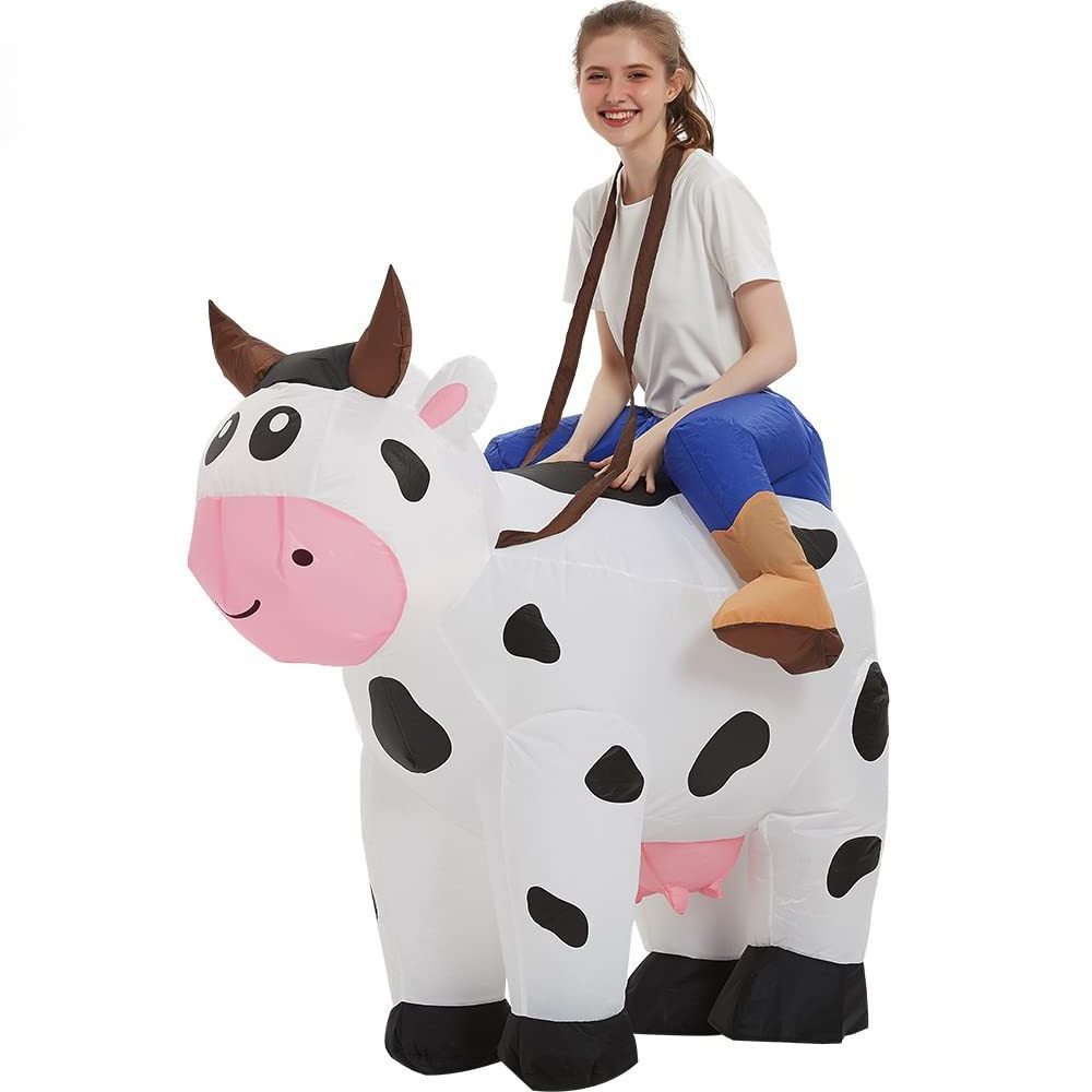 Adult Child Funny Inflatable Riding Cow Animal Blow-up Suit Carnival Halloween Party Costumes