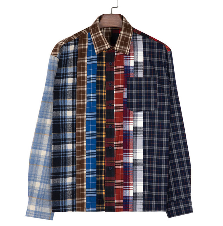 Wholesale Check Lattice Tartan Checkered Long Sleeve Shirt Men'S Casual Plaid Flannel Patchwork Button Down Shirt