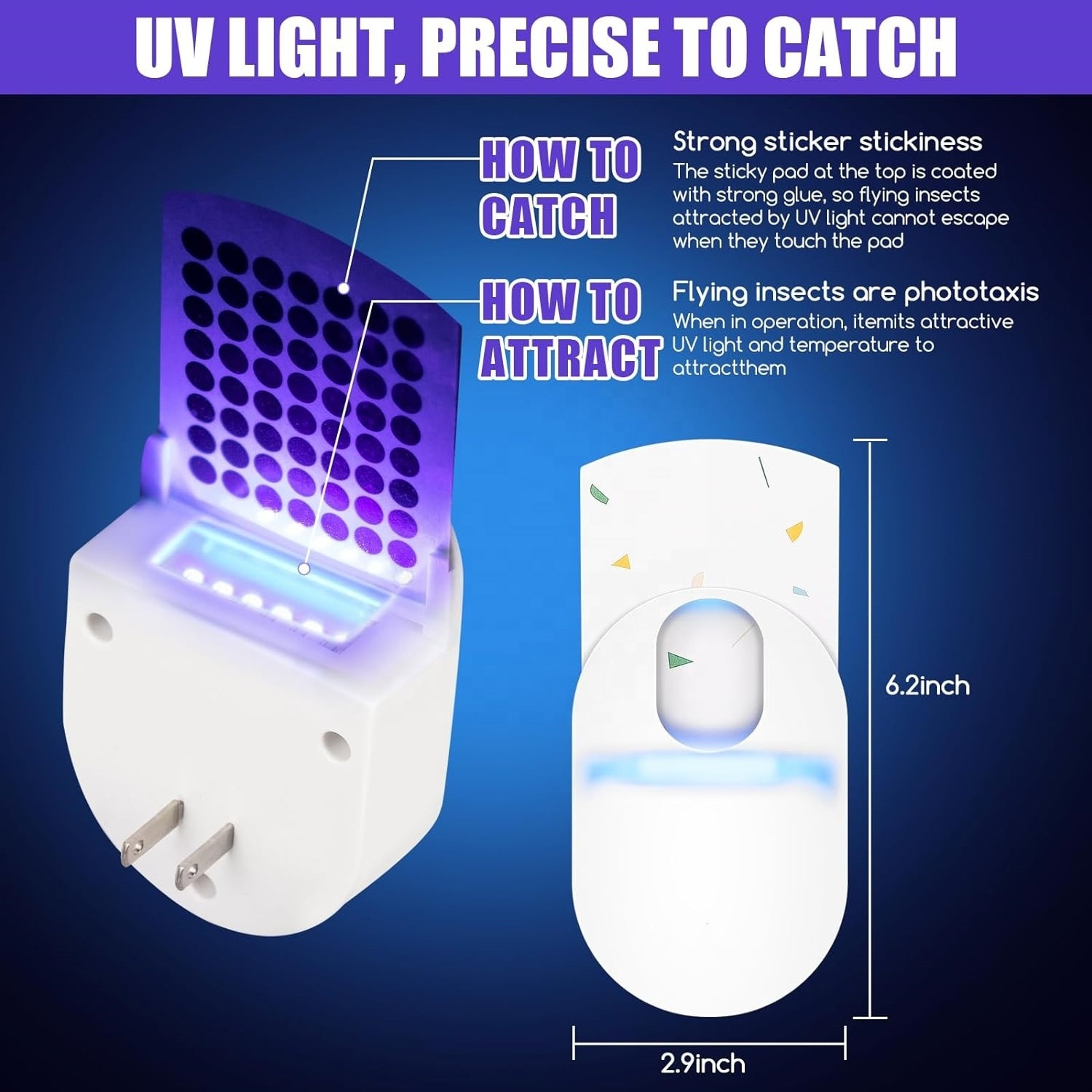 2023 new pest control design Indoor household plug in style UVA LED blue light electric power automatic fly catcher