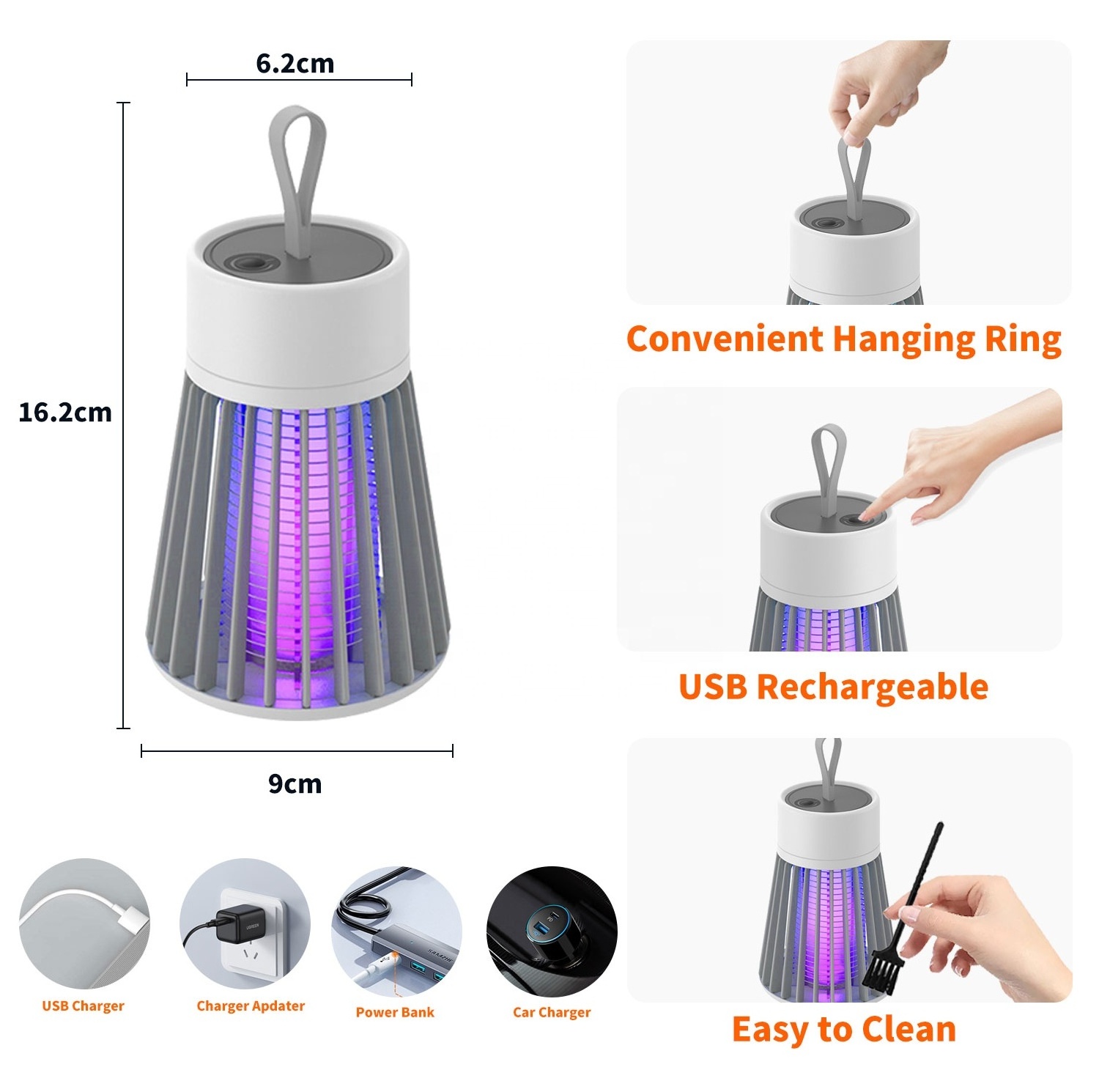 Rechargeable Abs Bug Zapper Ant Flies Summer Free Standing ABS Plastic 5w Electrical LED Killer Mosquitos for Camping