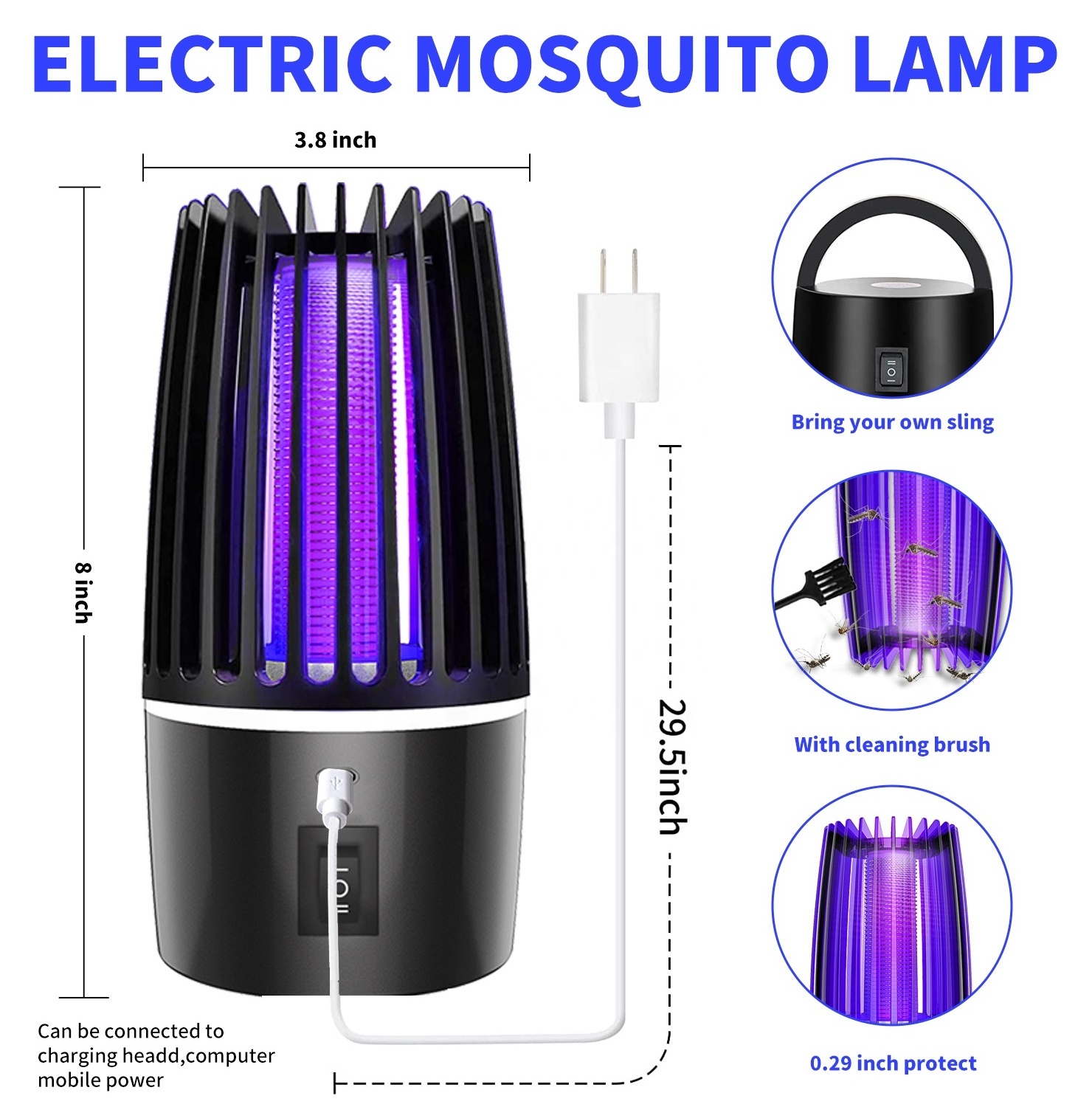 JZ Rechargeable Household Electric Bug Zapper Fly Catcher Mosquito Killing Lamp for Indoor Outdoor