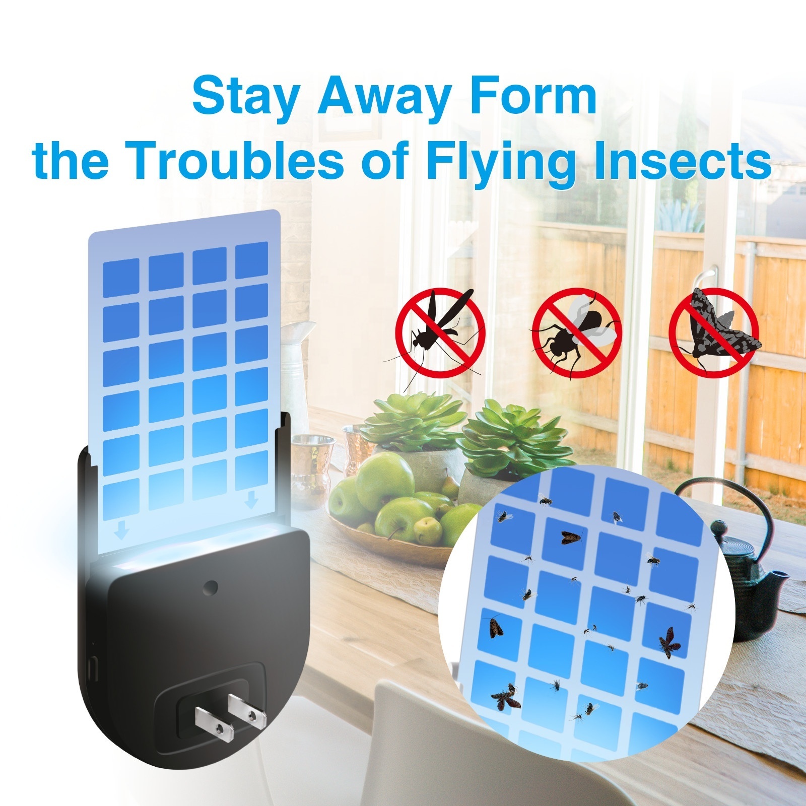 JZ OEM Home Office Plug in Glue Trap Mosquito killing lamp Electric Flying Insects Sticky Trapper with Glue Board