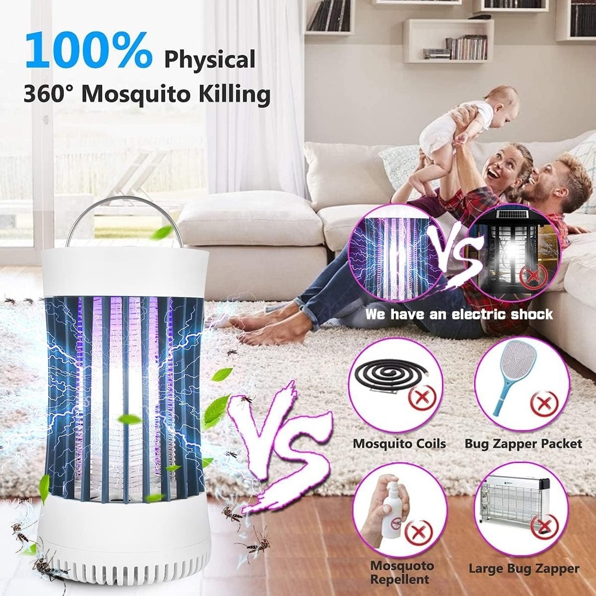 JZ UV attraction Outdoor Wireless Rechargeable Fly Moth Mosquito killing lamp Insect killer Smart Bug Zapper for camping