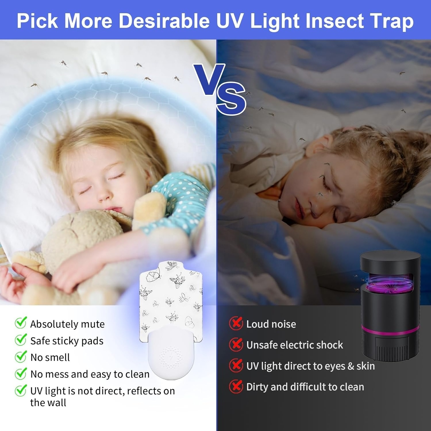 JZ 2024 New arrival Indoor UV Light Human Harless Plug in Sticky Bug Zapper Mosquito Killing Glue Trapper for Indoor