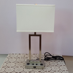 New Usa Iron Brushed Nickel Hotel Usb Table Desk Lamp with outlets