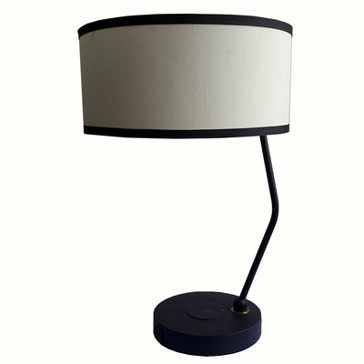 Modern Black  Wireless chargerLamp White Fabric Shade Desk Lamp Metal Table Lamp With Usb Charging Port For Hotel   Living room