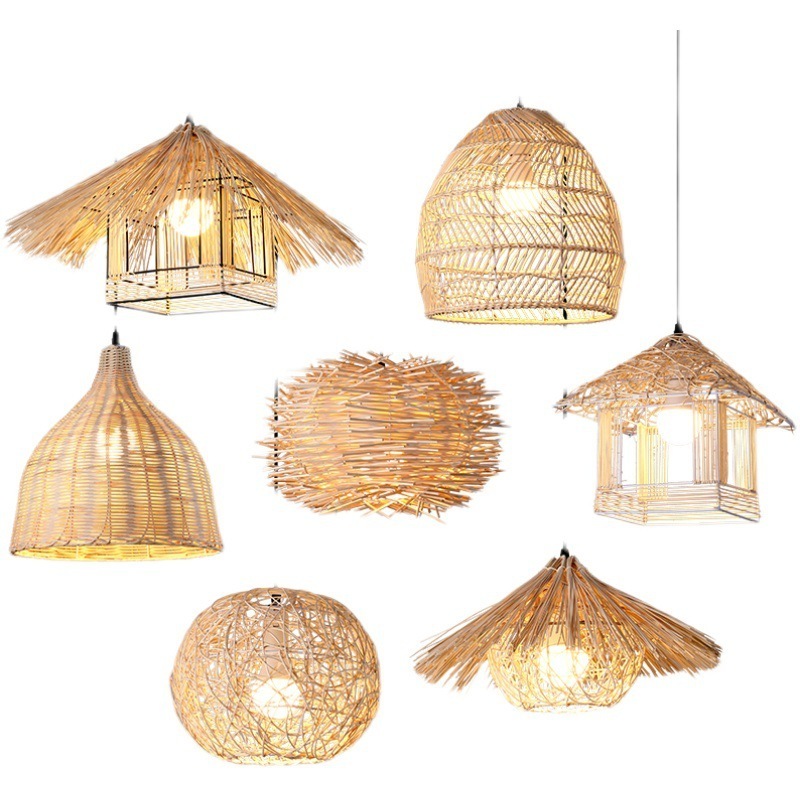 Chinese Style Weaving Hanging Lamps Bamboo Pendant Lamp Hand Woven  for Restaurant Rattan Lighting Fixtures