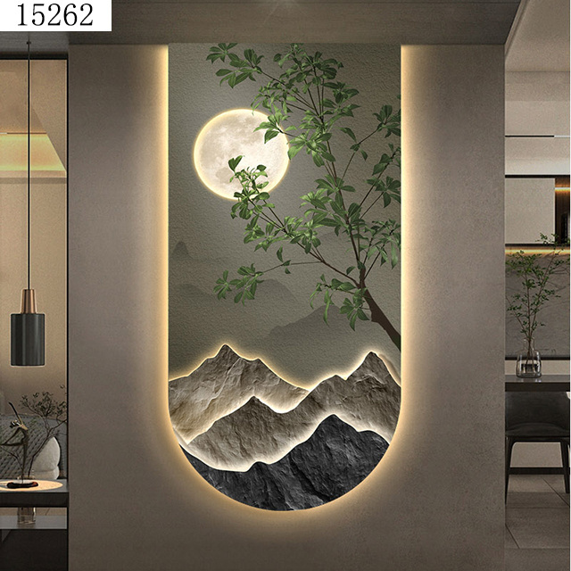 landscape Moon arch mural with light diamond painting laser engraving crystal porcelain painting wall art home decor