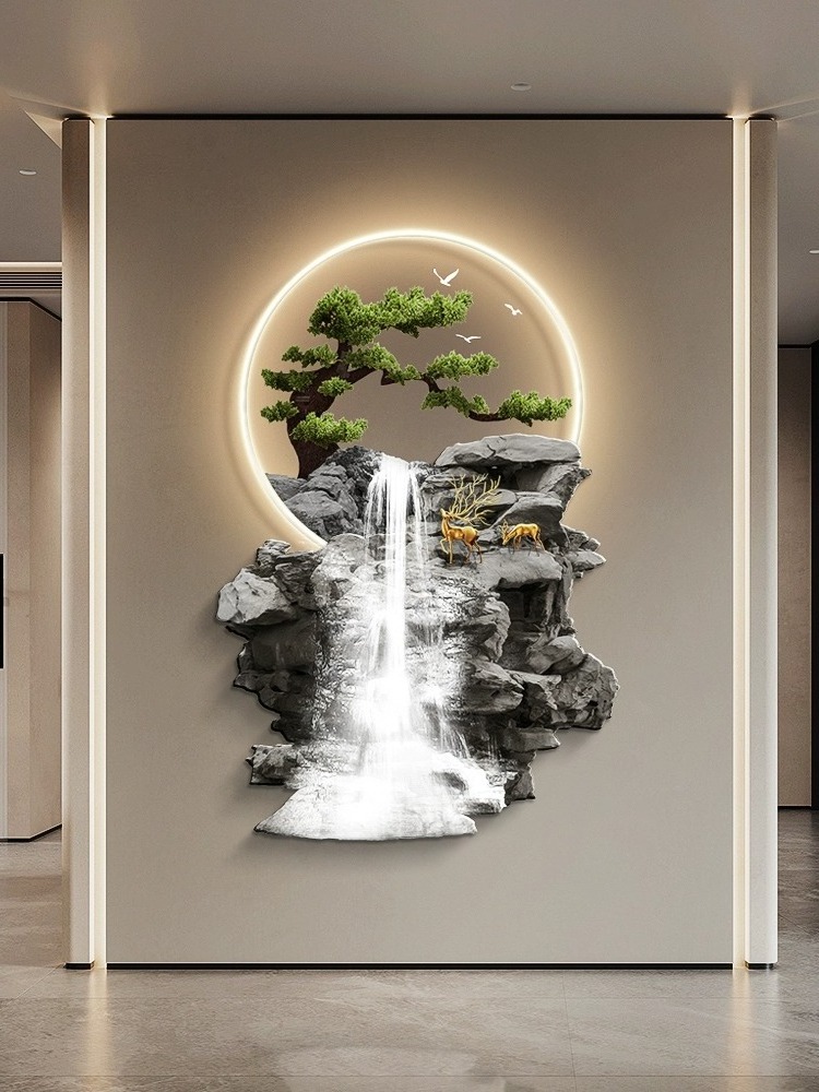 Wall Art Luxury Bedroom Painting 3d Modern Light Luxury Landscape Crystal Porcelain Painting And Led Light Decorative Painting