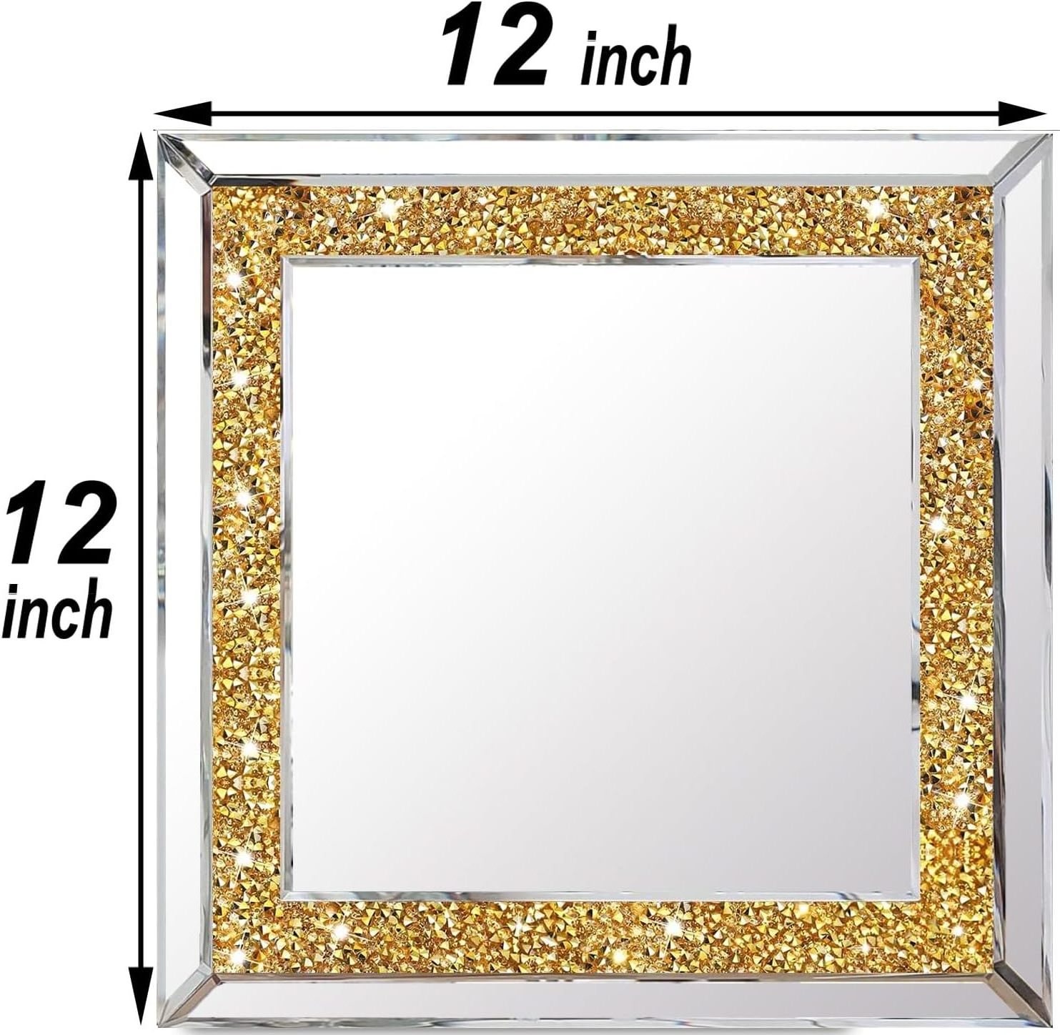 Crystal Crush Diamond Sparkly quadrate Silver Bathroom Mirror 2PCS Frameless Mirror Vanity Home Decor for Living room Hallway