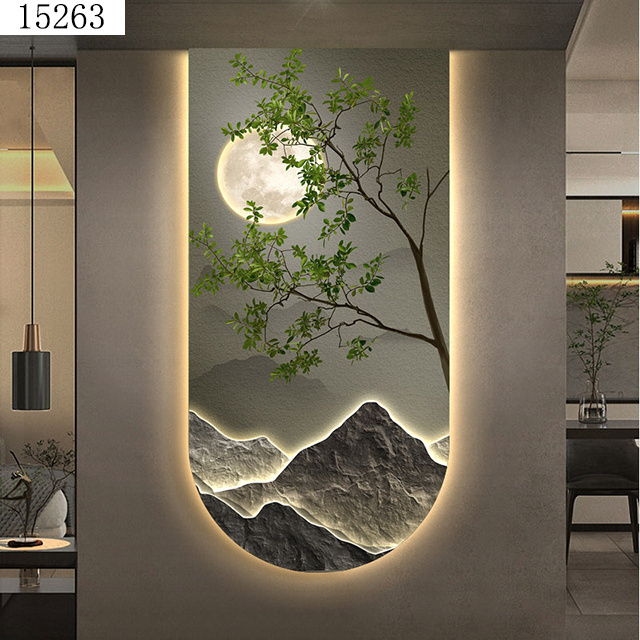 landscape Moon arch mural with light diamond painting laser engraving crystal porcelain painting wall art home decor