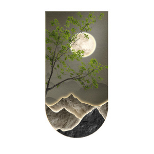 landscape Moon arch mural with light diamond painting laser engraving crystal porcelain painting wall art home decor