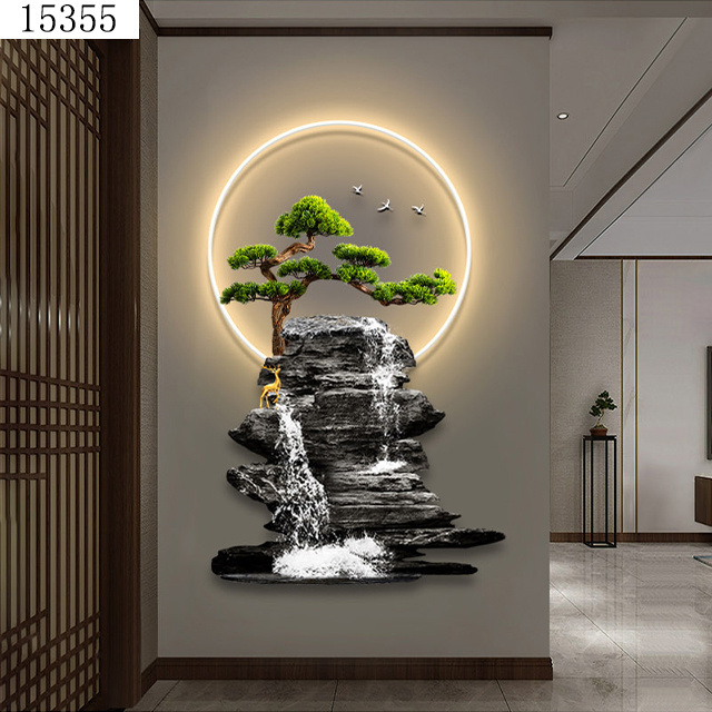 Wall Art Luxury Bedroom Painting 3d Modern Light Luxury Landscape Crystal Porcelain Painting And Led Light Decorative Painting