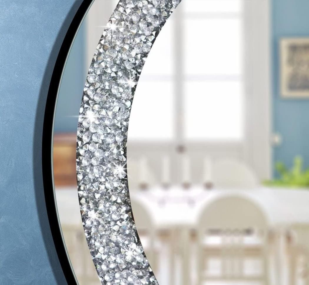 Crystal Crushed Diamond Mirror for Wall Decoration Wall Hang Frameless Sparkly  Silver Mirror Glass Stunning Home Diamond Decor