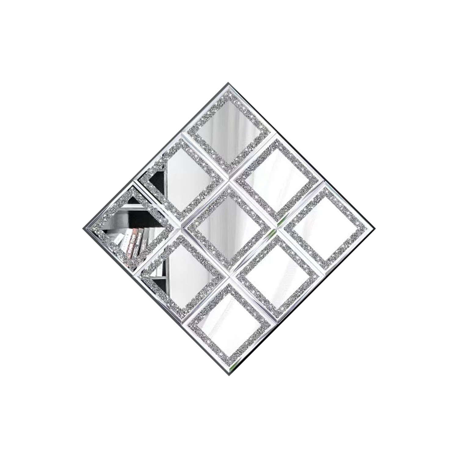 Full Length Mirror Tiles,Crystal Crush Full Body Wall Diamond Mirror, 8PCS Glass Frameless Crush Diamond Mirrors Wall Decor 6in